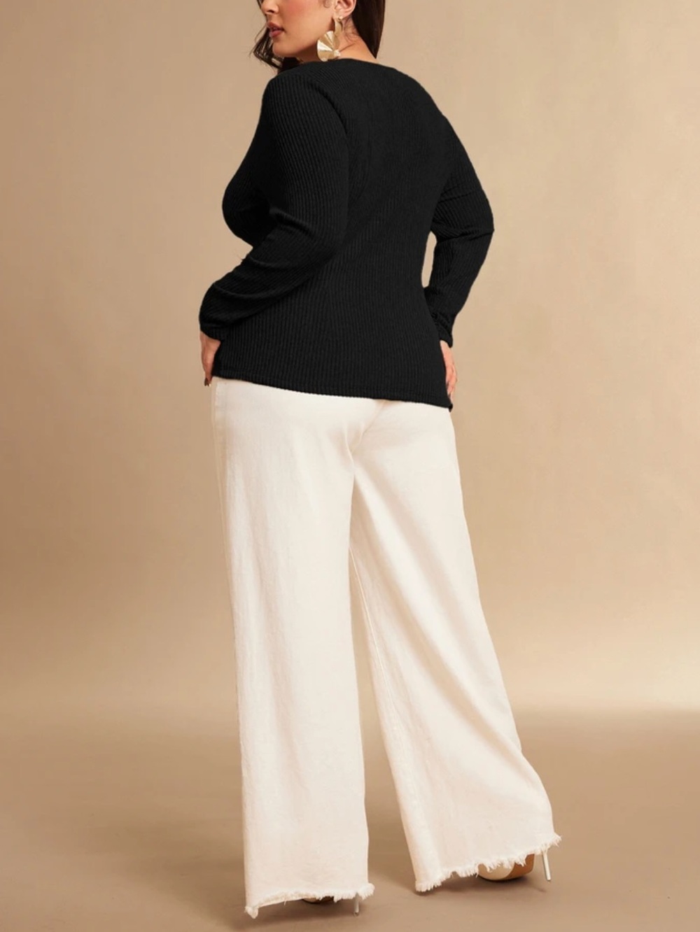 Black Ribbed Button-Front Sweater - Picture 2 of 7